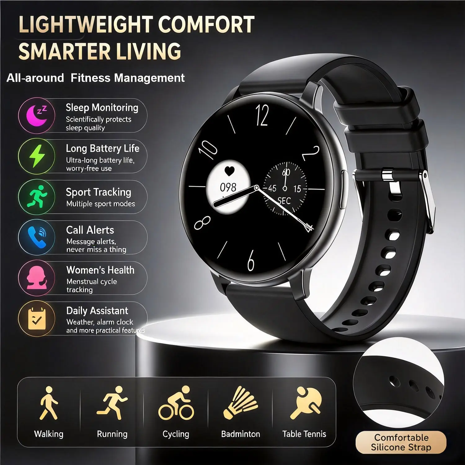 smartwatch, Fitness tracker watch, lightweight and practical, 1.38-inch round dial magnetic charging wireless voice assistant with multiple sports modes (running/cycling/hiking), ideal gift for couples and friends' birthdays/anniversaries, compatible