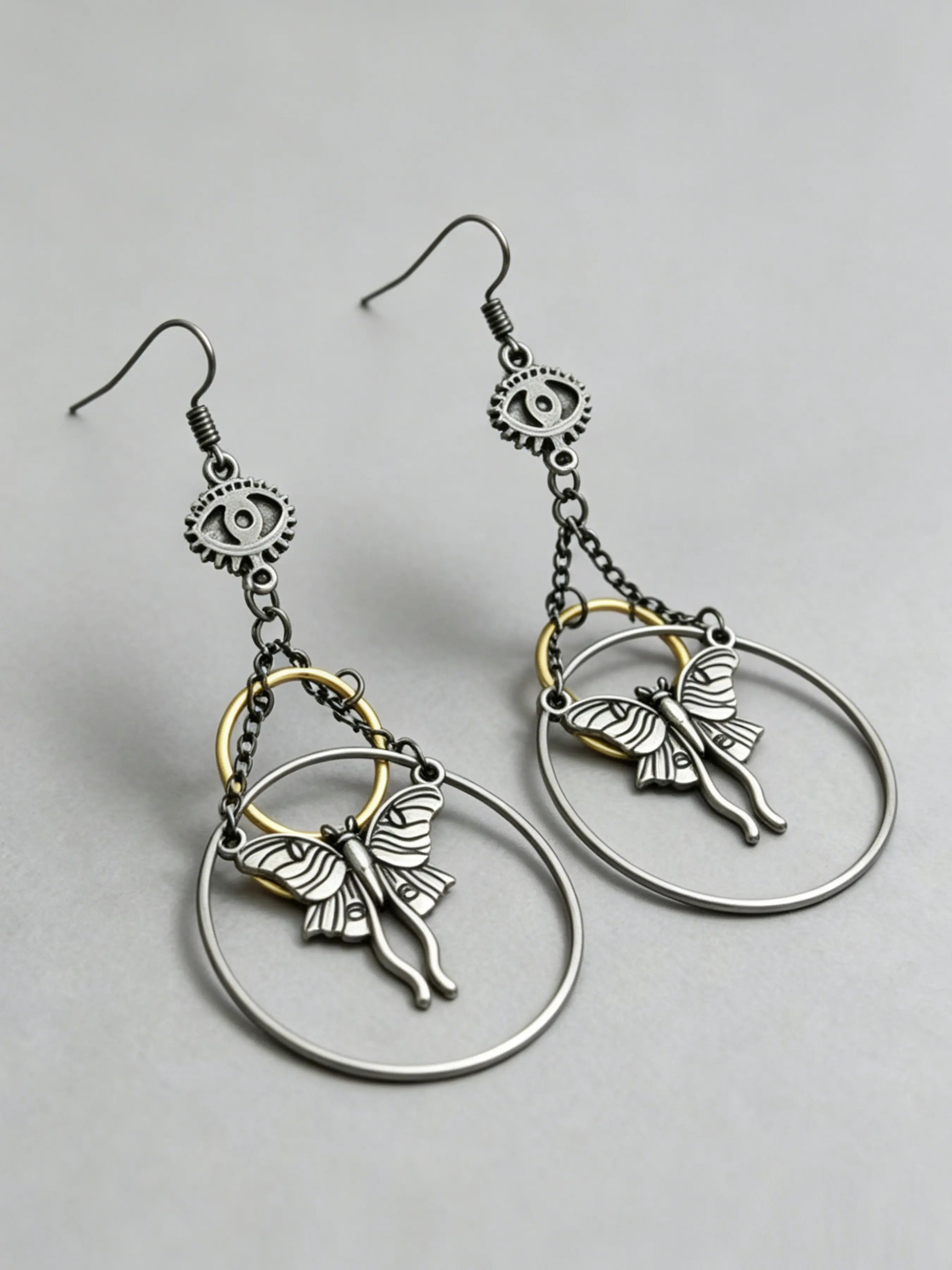 Vintage Gothic Butterfly Evil Eye Earrings, Boho Style Hook Earrings for Women, Perfect for Halloween Party, Punk Streetwear, Gothic Festival