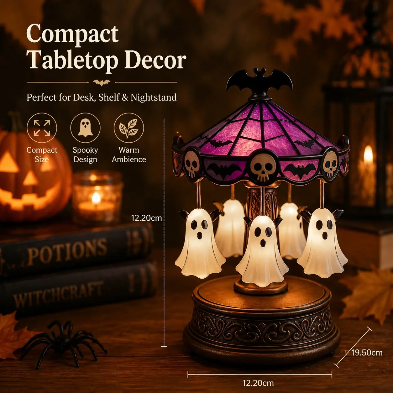 Halloween Ghost Carousel Lamp, Pumpkin Ghost Glow Night Light, Creative Festival Decor, Rotatable Warm Lights, Home Decoration Gift