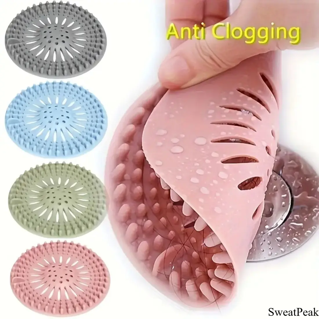 Silicone Drain Hair Catcher for Shower, Reusable Hair Stopper Cover with Easy Clean Design, Bathroom Drain Strainer for Bathtub, Sink and Kitchen, Anti Clog Drain Protector with Non Slip Silicone Filter for Home Cleaning Organization