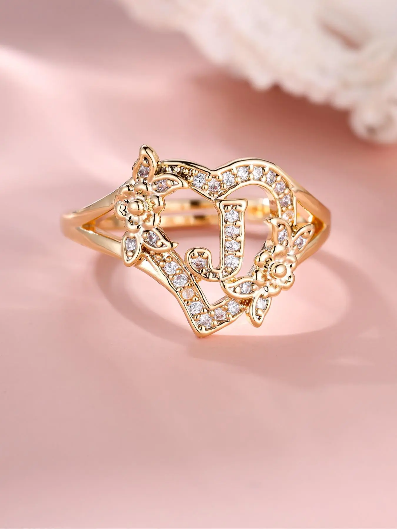 Fashion Letter & Flower Design Rhinestone Inlaid Promise Ring, Casual Matching Rings Jewelry for Party, Classic Trendy Accessories for Daily Wear, Copper Band Rings