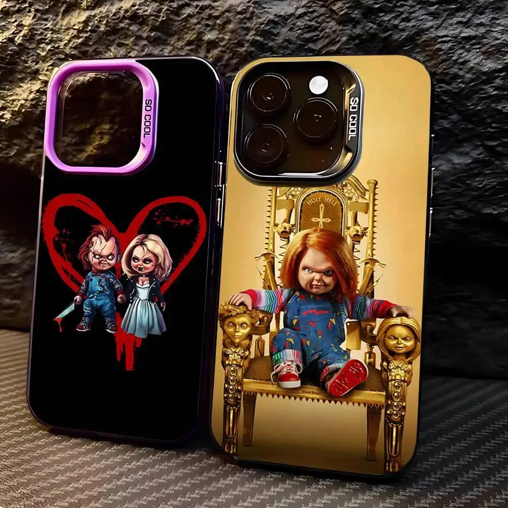 Movie Chucky Horror Smartphone Casing, Soft Black Handheld Cellphone Cover, Shockproof Durable Killer Doll Film Aesthetic Case for iPhone 11-17 Pro Max/Plus & Samsung Galaxy S23-S25 Devices