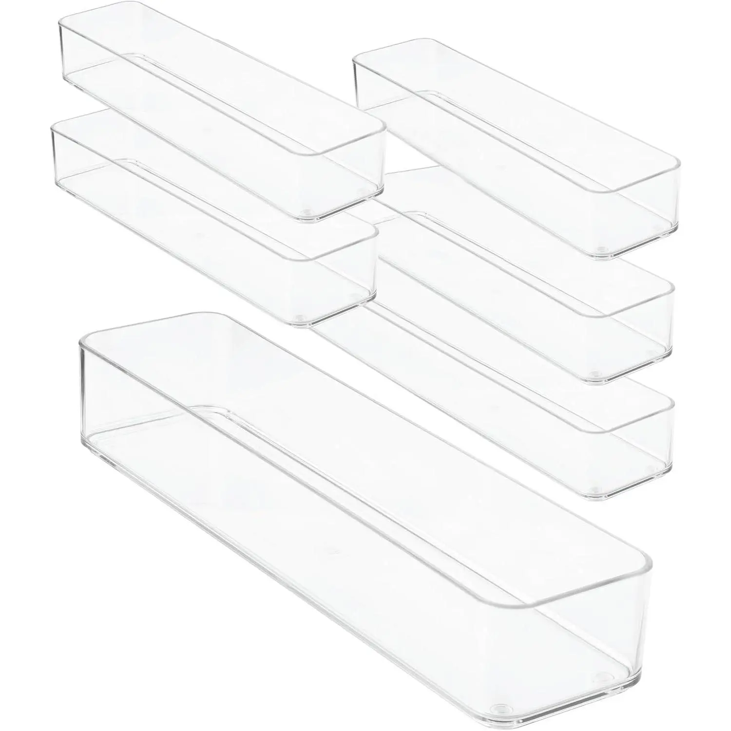Plastic Clear Drawer Organizers, Heavy Duty Stackable Storage Trays Organizer Bins for Bathroom Kitchen Bedroom Office Gadgets 12" x 3" x 2" Set of 6