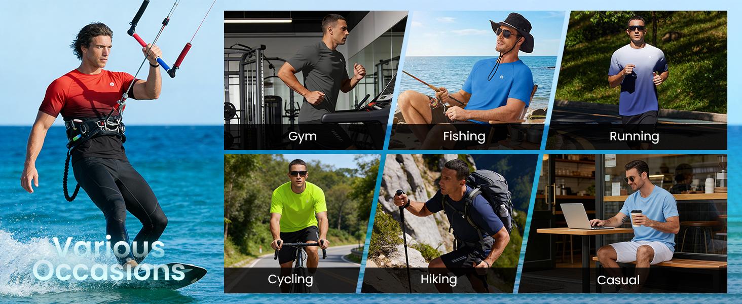 Workout Shirts for Men UPF 50+ Quick Dry Athletic Gym Tee Shirts Mens Short Sleeve Running Cooling Swimming T-Shirt