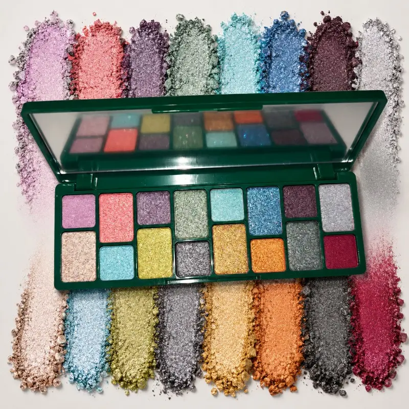 16 Colors Full Shimmer Rainbow Eyeshadow Palette, Halloween Fantasy Cosplay Glitter Eye Makeup, Multicolor Pigmented Glitter for Parties