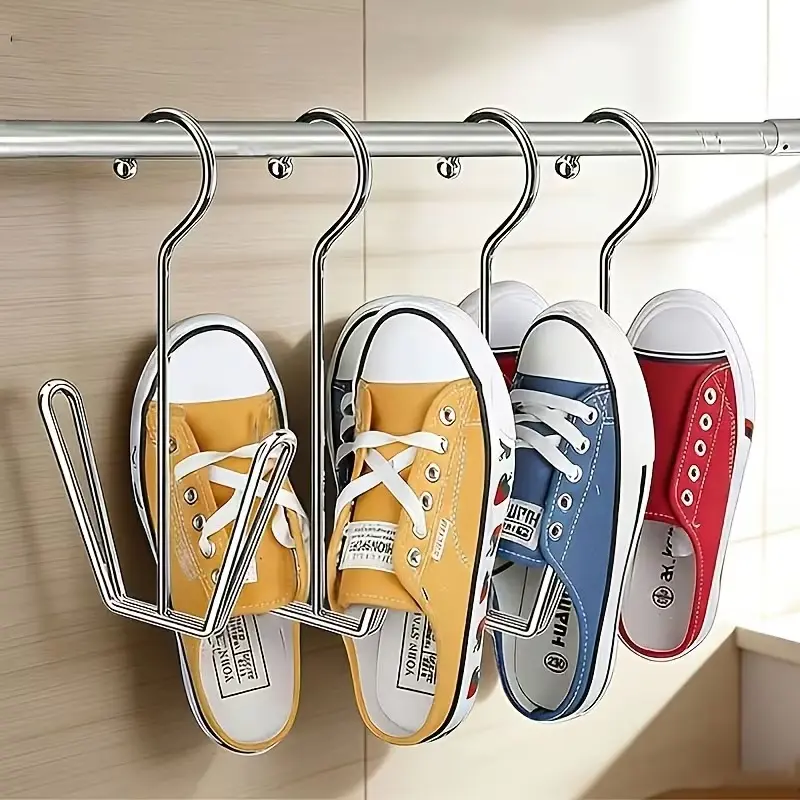 4-Pack Fashion Metal Shoe Hangers, Wall-Mounted Stainless Steel Space Saver for Coats, Hats, and Shoes, Easy Installation, Hanging Shoe Organizers