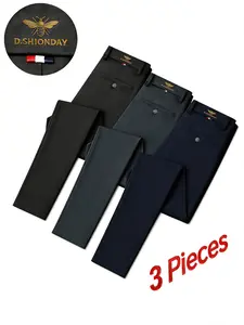 Three-Piece Luxury Men's Blazer Pants, Smooth Anti-Wrinkle, Easy Care, Slim-Fit Straight Leg, High Elasticity, Bee Embroidery Detail