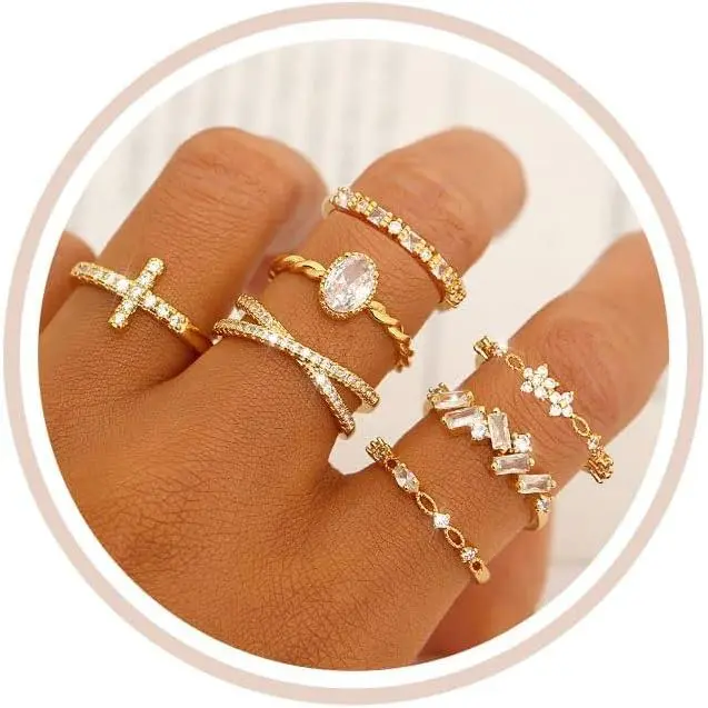 Gold Silver Rings For Women Non Tarnish Gold Plated Stackable Rings Wedding Engagement Bands Dainty 14K Gold Ring Simple Trendy Cubic Zirconia Thumb Stacking Ring Pack Size 4-11