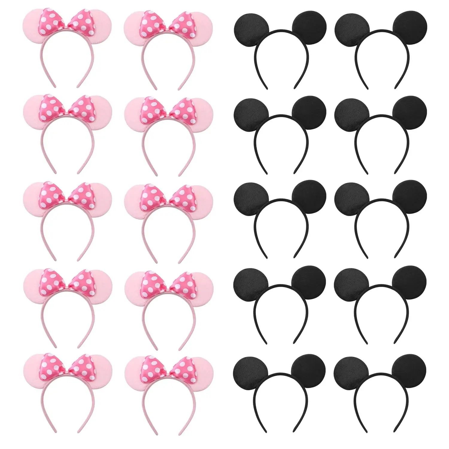 20 PCS Mouse Ears Headbands for Birthday Party Theme Park Costume Play Celebration for Boys and Girls (black,pink) (pink black)