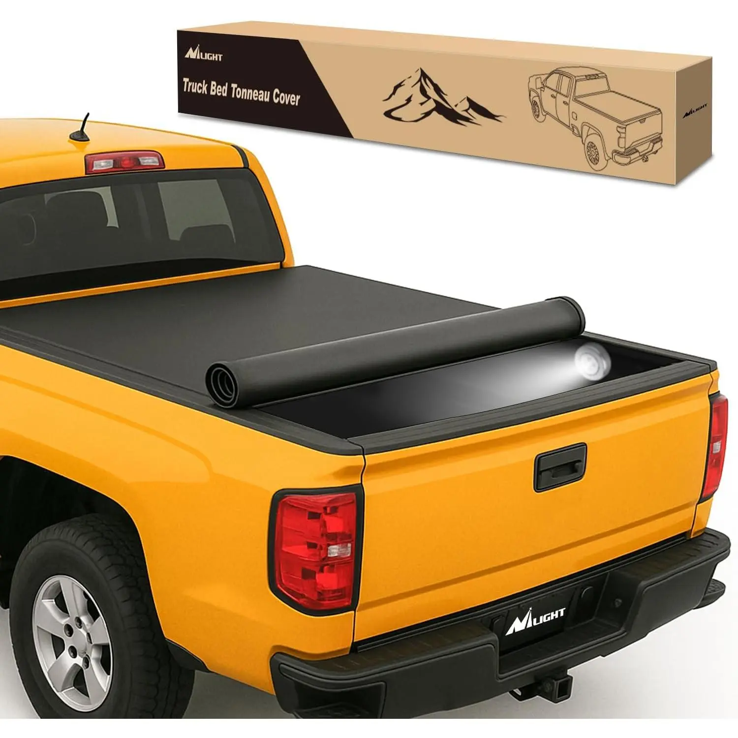 Nilight Custom-Fit Soft Quick Roll-Up Tonneau Cover for Chevy Silverado/GMC Sierra 1500 (2007-2013) 6.5 ft Bed, FRP Panels, All-Season Compatibility, Anti-Fall-Off Design, Easy Installation, Cargo Protection, Compact Fold