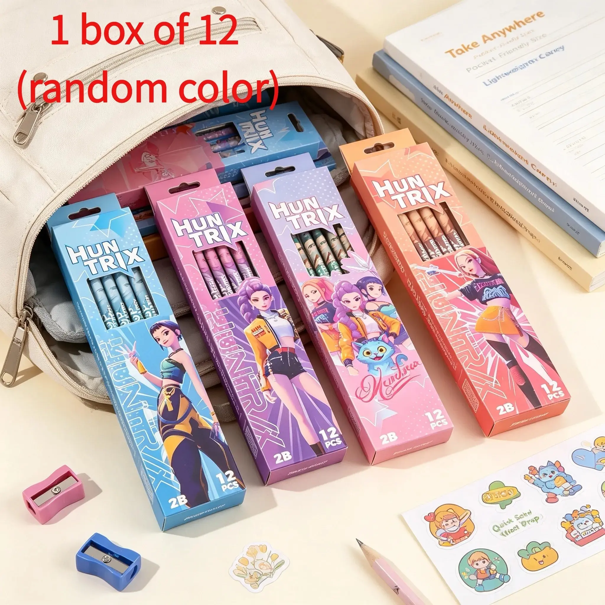 12pcs 2b Cartoon Printed Wooden Pencils, Cute Anime Pattern Drawing Writing Pencils, Drawing Pencil Set, School Supplies Stationery for Students