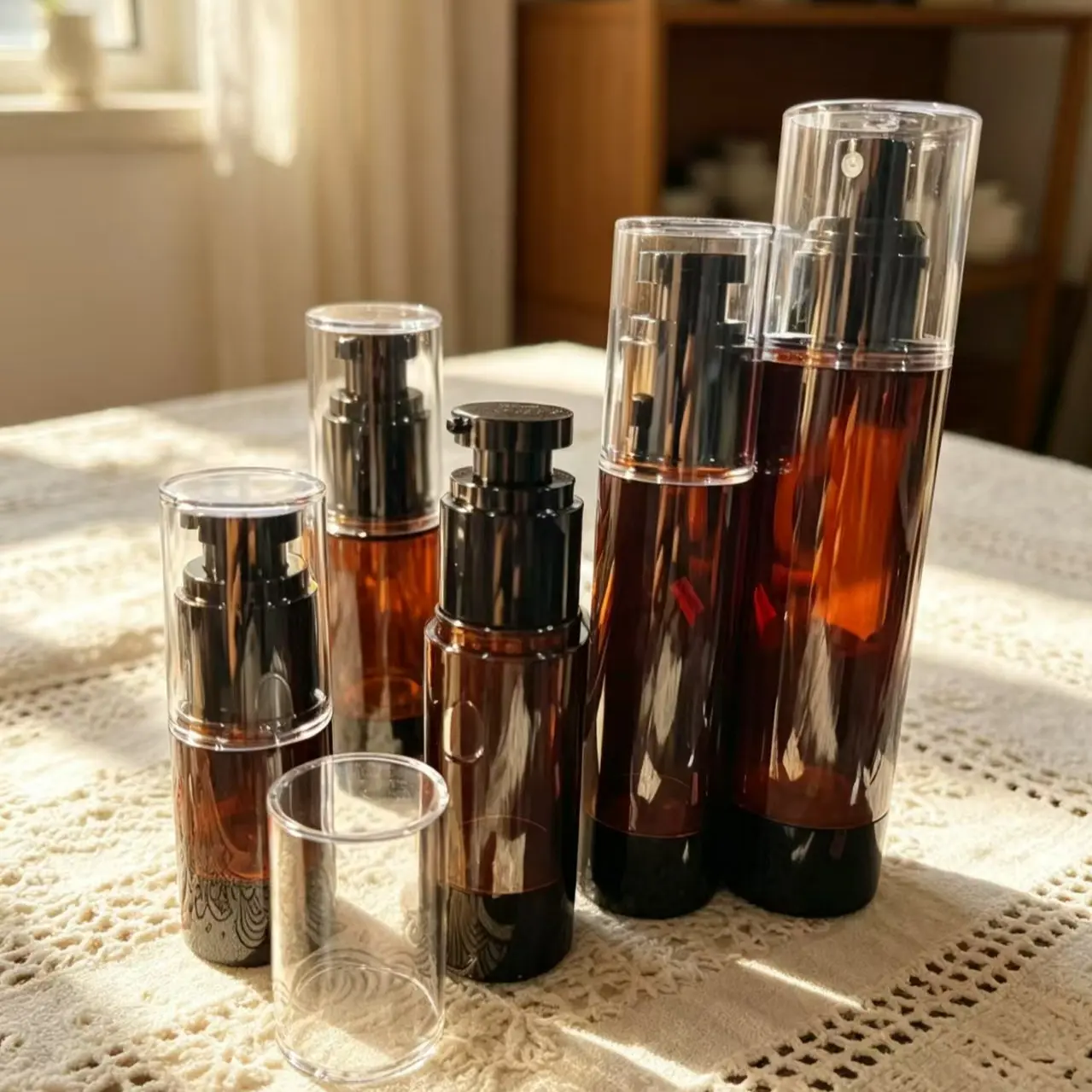 3pcs 15ML-100ML Lightproof Vacuum Bottles, Vacuum Cream Bottle, Vacuum Spray Lotion Dispenser, Ideal for Skincare Products, Cosmetics Storage Bottles