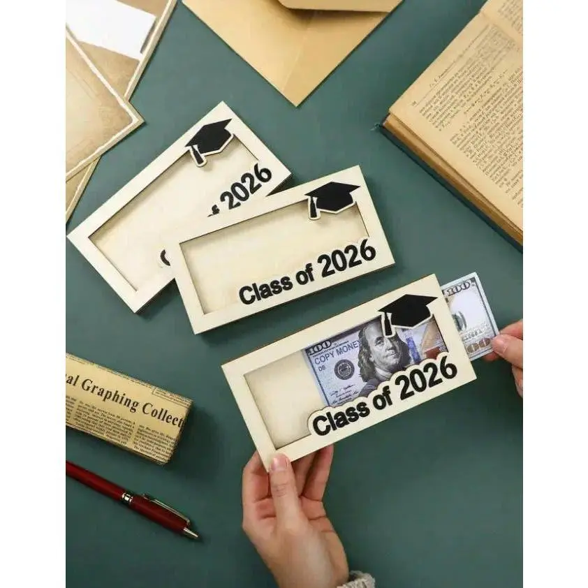 1Pc 2026 Graduate Commemorative Gift Box Set - Wooden Graduation Card Box, Personalized Coin Pouch, DIY Envelope Wallet for Graduation Celebrations (Home Decor Accessory)