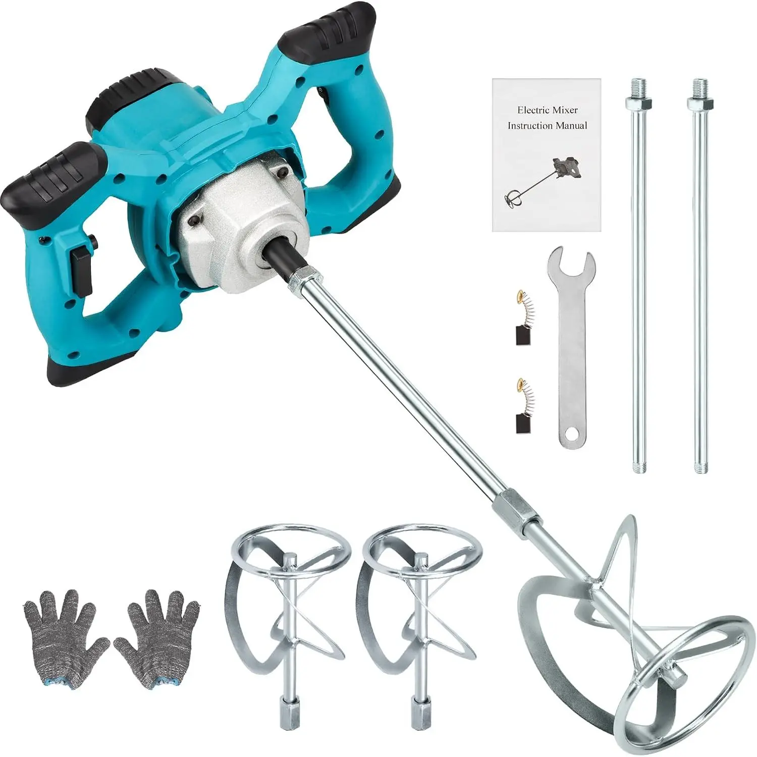 Electric Handheld Cement Mixer, Portable Mortar Mixer, 2600W, with 6 Speed,, Grout, Plaster, Thinset (Blue)