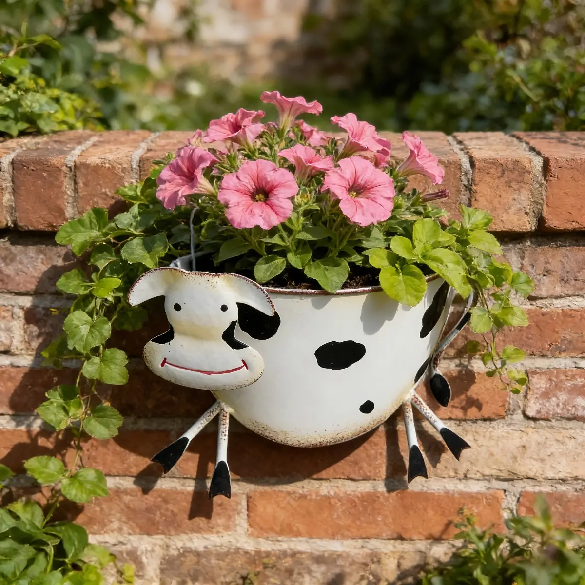 1 Pc Rustic Iron Cow Wall Planter, Hand-Painted Vintage Metal Cattle Shaped Flower Pot for Succulents Wildflowers, Creative Hanging Garden Container, Garden Pots for Patio Yard Home Decor Gift