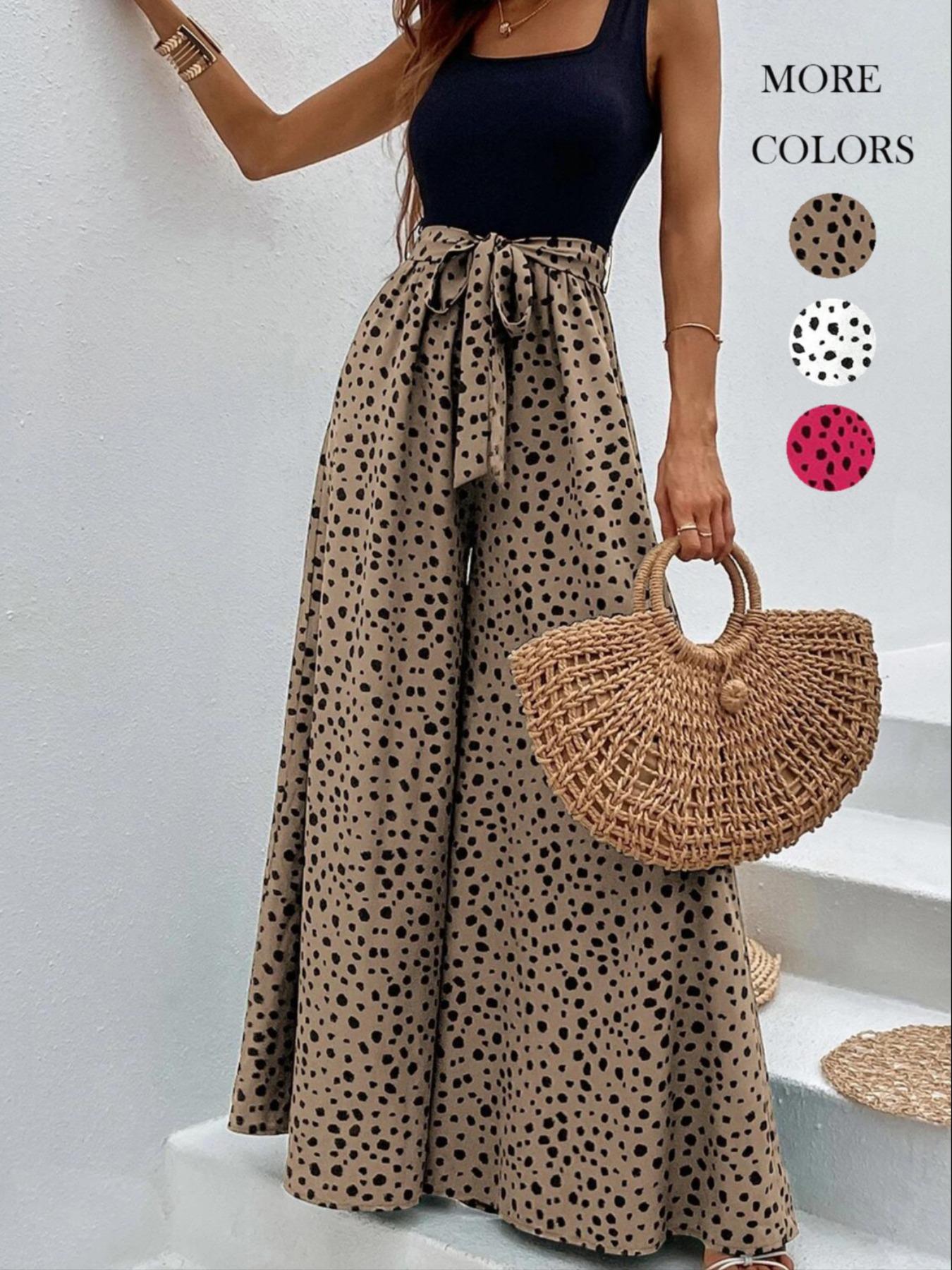 Women's Leopard Print Belted Wide Leg Jumpsuit, Casual Sleeveless Jumpsuit for Summer, Women's Jumpsuit for Daily Wear