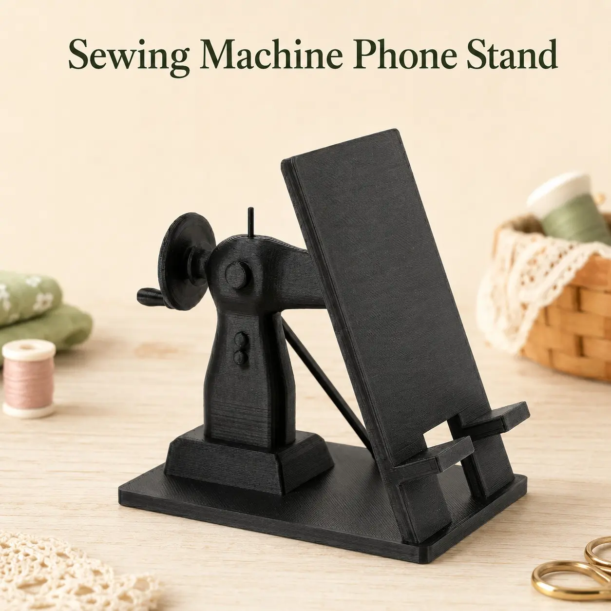 Sewing Machine Phone Stand, Sewing Machine Phone Holder, Phone Mount, Retro Hands-Free Desk Phone Holder Compatible with Most Smartphones for Sewists & Crafters, for Sewing Room, Office and Study Desk