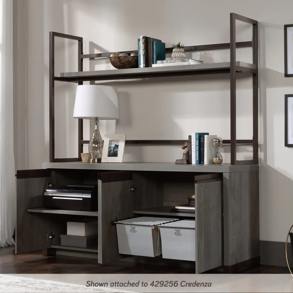 Impact-Resistant Design Brown Finish Credenza Hutch for Storage