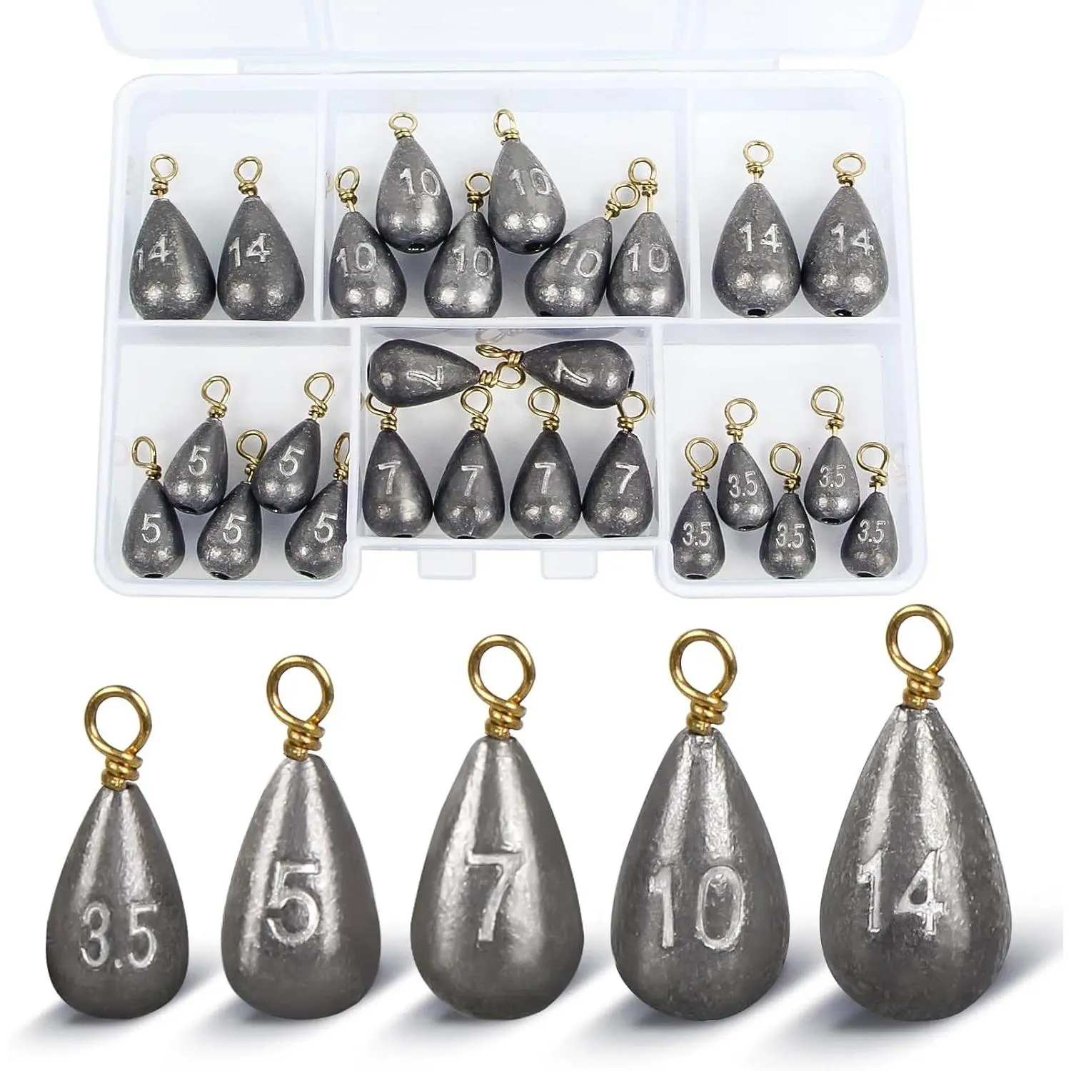 26Pcs Fishing Weights Sinkers Kit, Drop Shot Weights, Lead Fishing Weights for Saltwater Freshwater, Catfish Weights, Fishing Sinkers and Weights Assortment