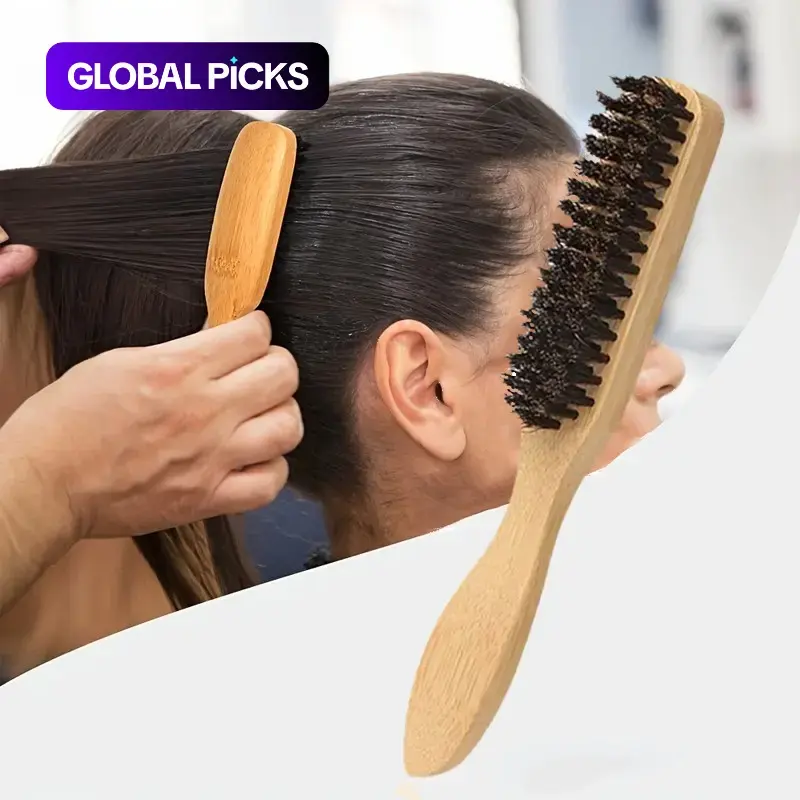 Boar Bristle Slick-Back Hair Brush for Sleek Ponytail and Bun, Smoothing Baby Hair and Flyaways, Edge Control Hair Styling Tool #GLOBAL PICKS