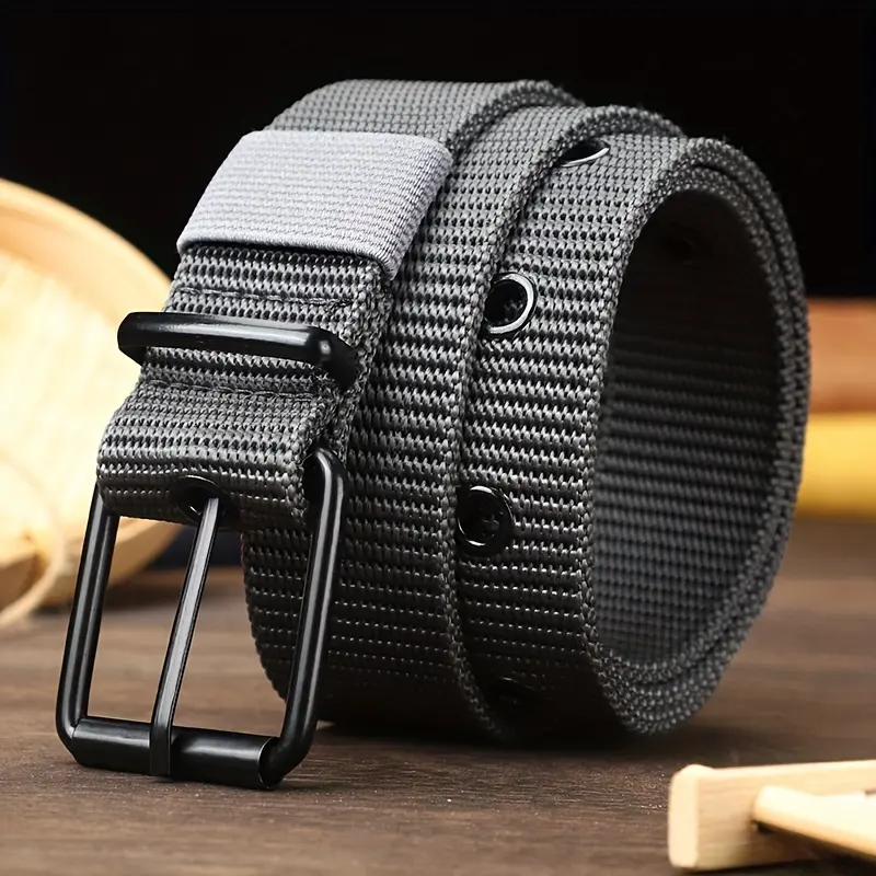 Men's pin-buckle perforated canvas belt, Korean style for students and young people, versatile denim belt, extending women's fashion trend