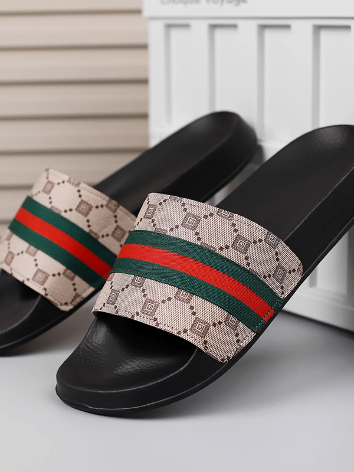 Summer Couple Fashion Floral Slippers, Non-Slip Comfortable Footwear Slide Sandals, All-Season PU Leather Eva Sole, Casual Home Outdoor Beach Shoes