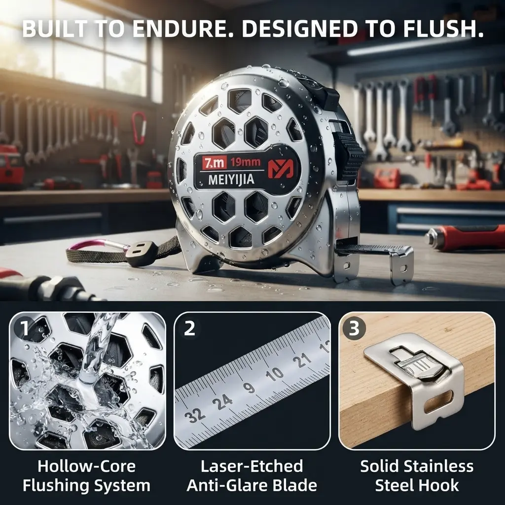 Hollow Stainless Steel Self-Locking Tape Measure (3/5/7.5m), High Precision, Drop-Resistant, Waterproof, Dirt-Resistant, Rust-Proof, Washable, Suitable for Home Decoration