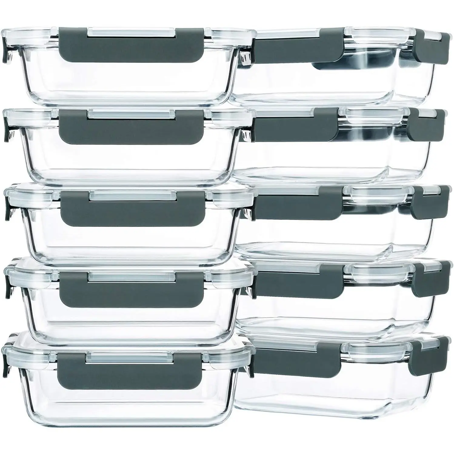 M MCIRCO 10 Pack,22 oz Glass Food Storage Containers with lids, Gray| Glass Meal Prep Containers,Airtight Lunch Containers with Lids, Microwave, Oven, Freezer and Dishwasher Friendly, BPA Free