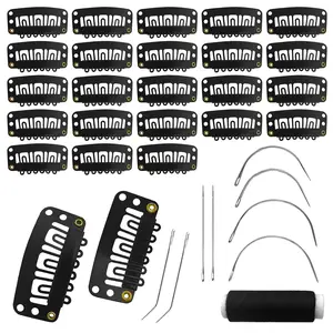 25Pcs 32mm Hairpieces Snap Clips U Shape Wig Clips for Hair Extensions Making Wig Accessories Set Tools (Black)