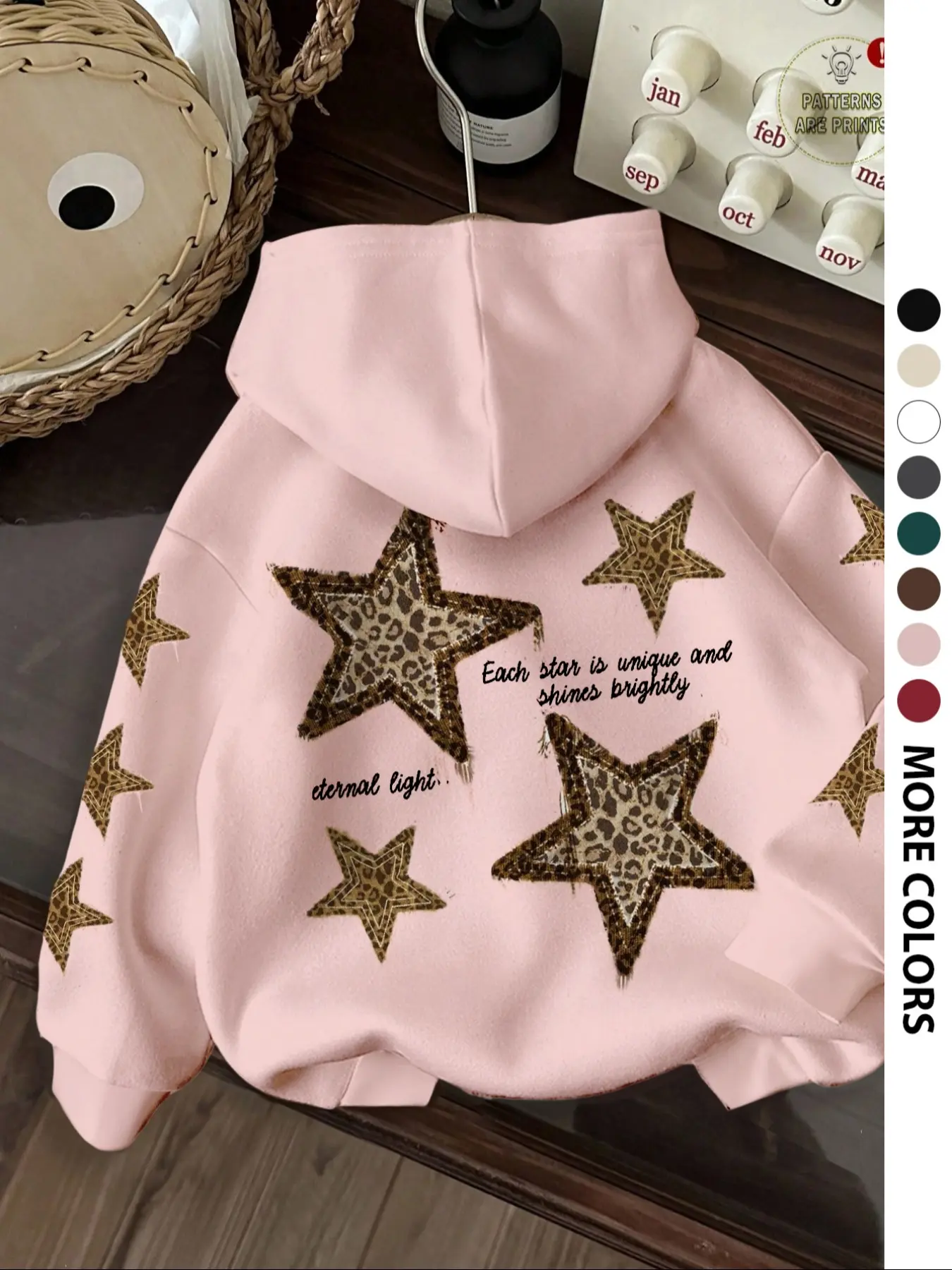 Women's Fall Winter Loose Oversized Baggy Hooded Sweatshirt Long Sleeve with Pockets, Fashion Vintage Leopard Star Print, Comfortable Casual Sportswear