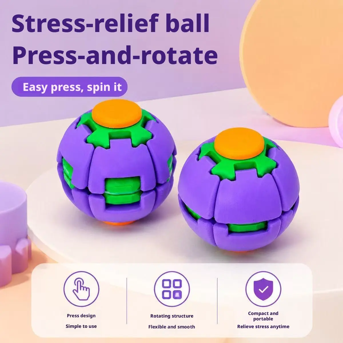 Novelty 3D Printing Fidget Gyro, Dual Function Click Press & Smooth Spin, Stress Relief Ball, Pocket-Sized Finger Spinner for Anxiety Relief