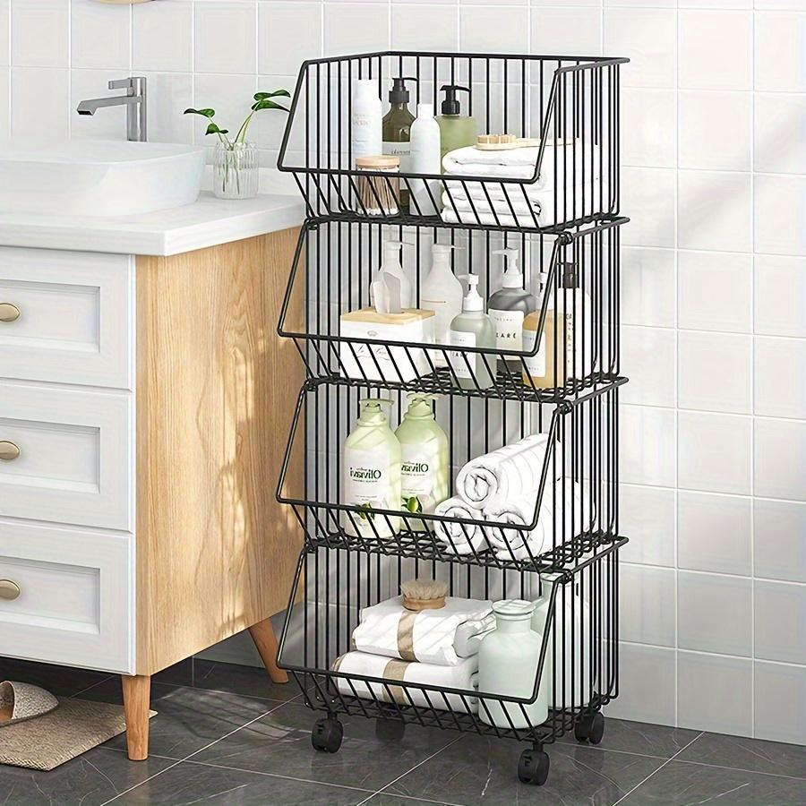 Metal Wire Stackable Kitchen Storage Basket with Wheels, 1 Count Multi-layer Snack Sundries Storage Rack, Household Kitchen Accessories Organizer