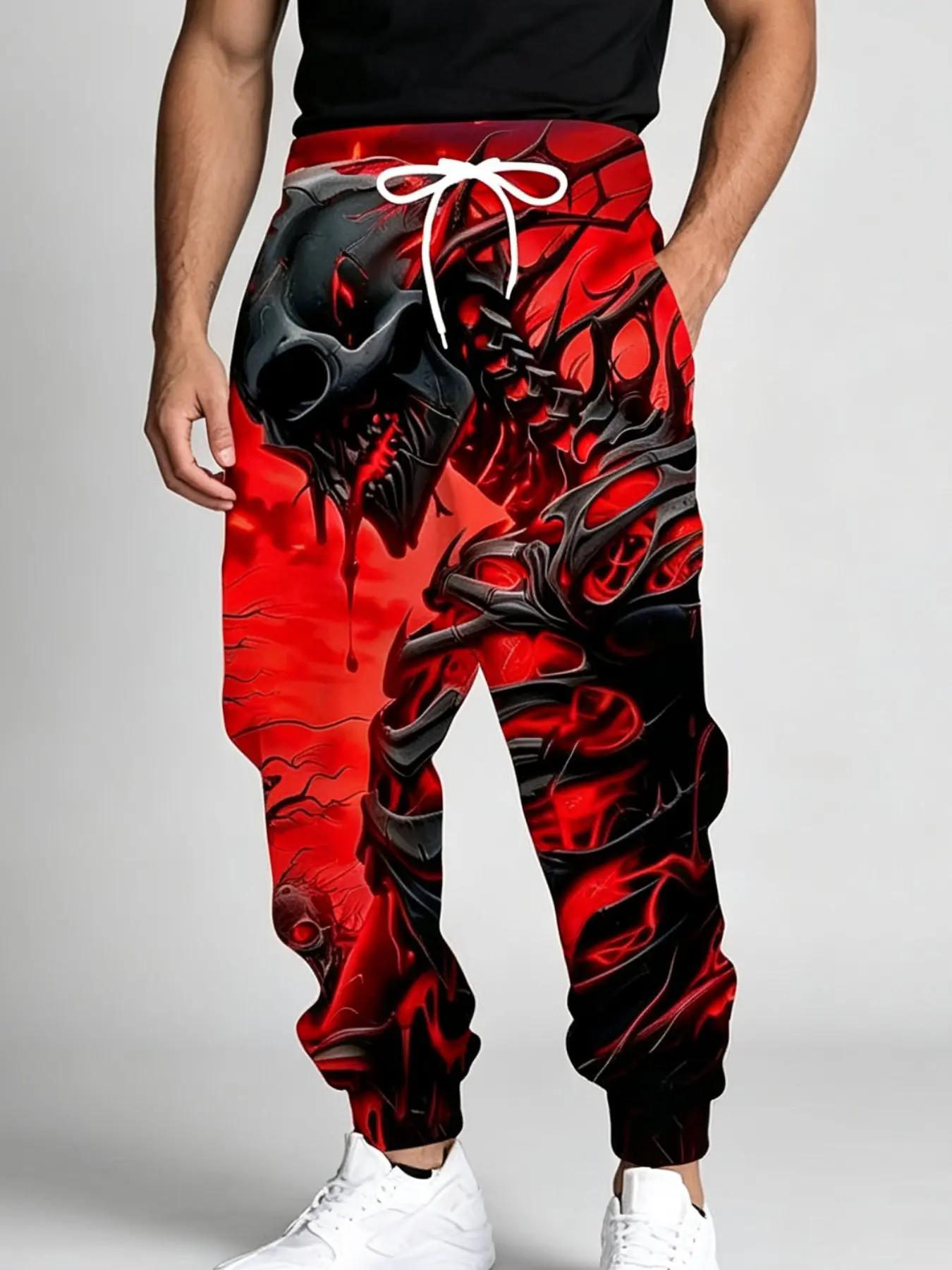 Men's Boho Sweatpants with Skull Monster Print, Loose-Fitting, Spring & Fall Fashion, Perfect for Parties and Outings