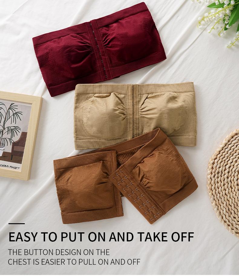 Plus Size Women's Underwear, Front-Clasp Strapless Bustier, Ladies' Bra, Push-Up, Non-Cup Chest Wrap, Beautiful Back