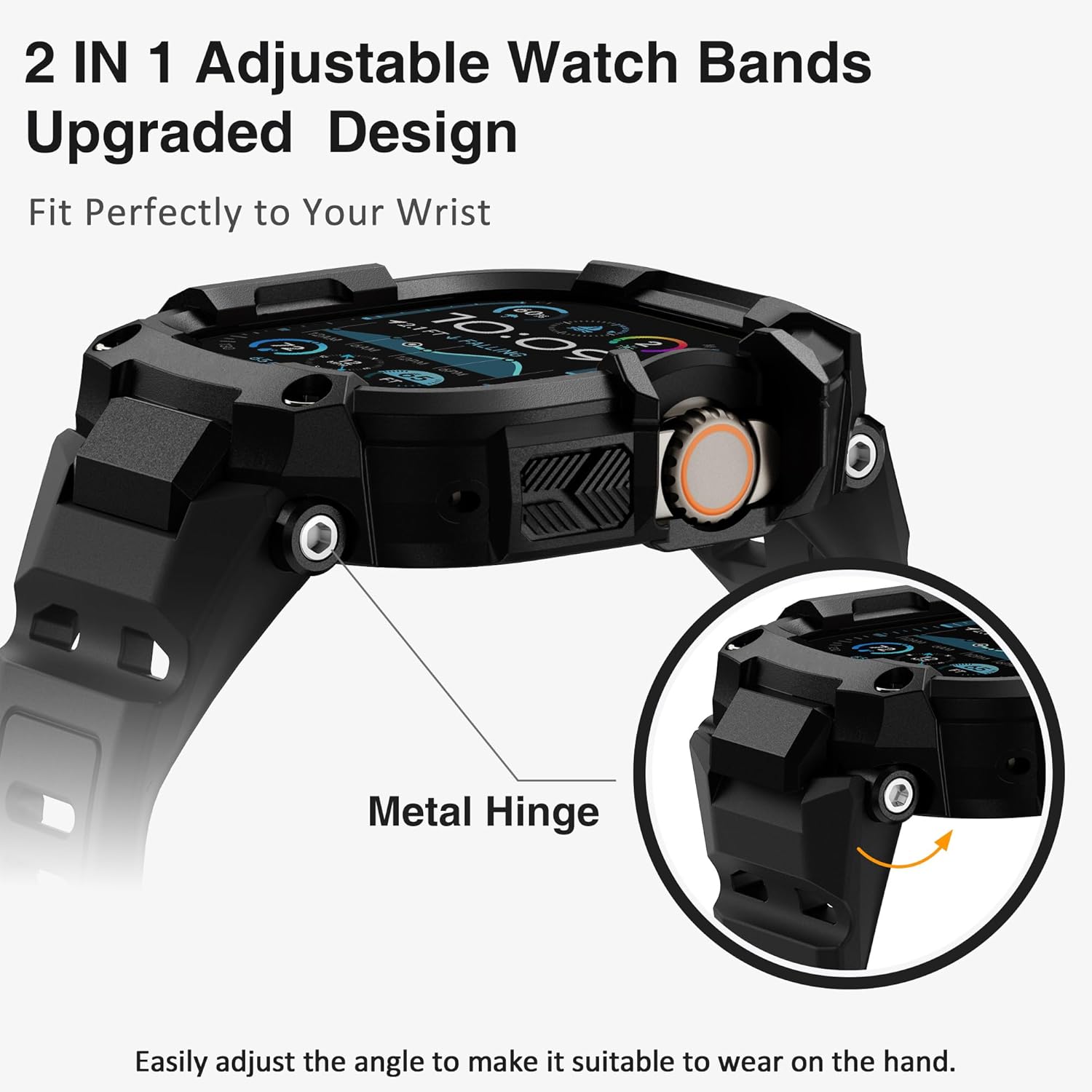 SUNDAY MIRTH Bands Case Compatible with  Watch Ultra 2/1 49mm for Men, Rugged  Band with Tough Shockproof Bumper Case, Heavy Duty Replacement Band(Black/Black)