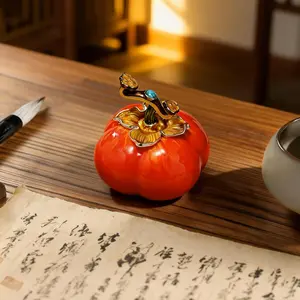 Lucky Persimmon Statue, Chinese Prosperity Home Decor with Jade Ruyi, Feng Shui Wealth Ornament for Entryway, Office and Bedroom