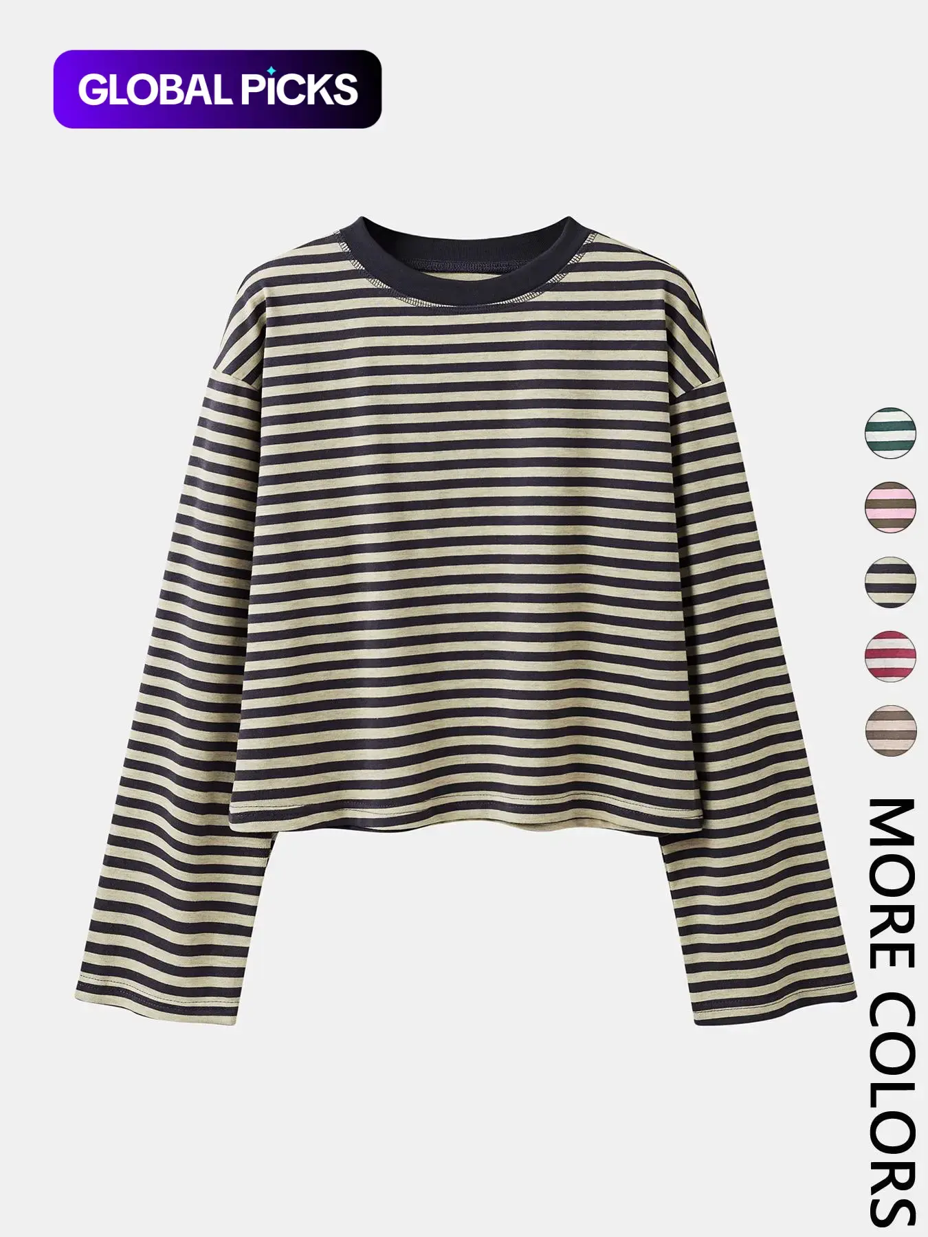Women's Minimalist Striped Casual Long Sleeve Sweatshirt Top, Loose-Fit Kint Fabric, All Seasons Wear, Moderate Thickness