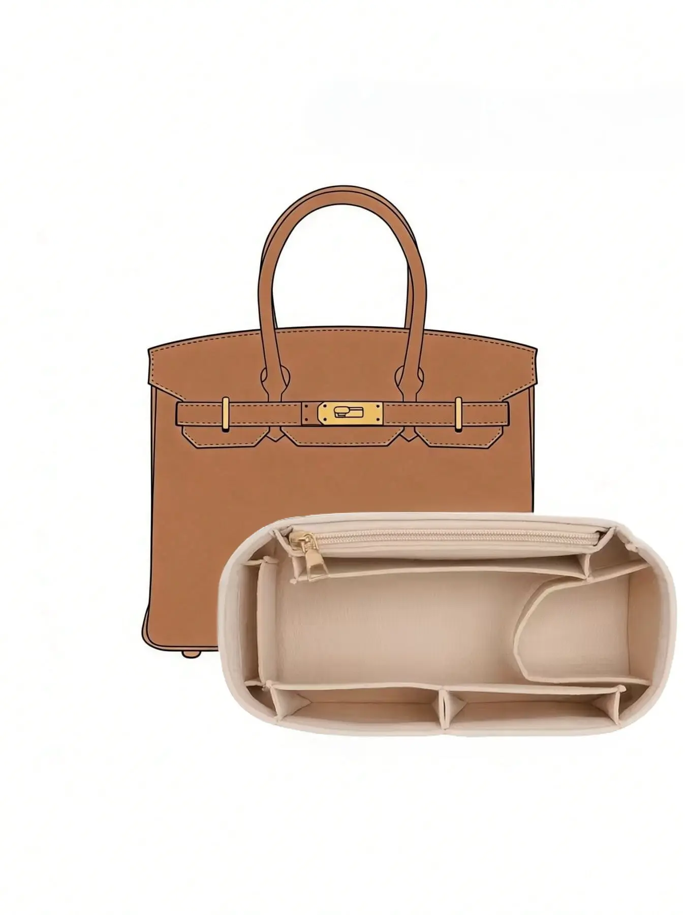 High-Quality Felt Women's Handbag Organizer, Fits Birkin 25-35, Zippered Bag Sorter, Large Capacity Tote Insert, Ideal for Totes & Handbags