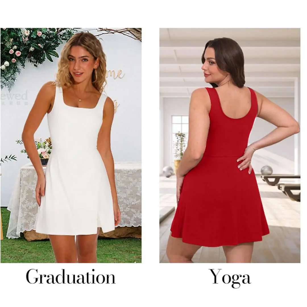 OFEEFAN Athletic Dress for Women Mini U Neck Sleeveless Built in Shorts with Pockets Tennis Golf Graduation