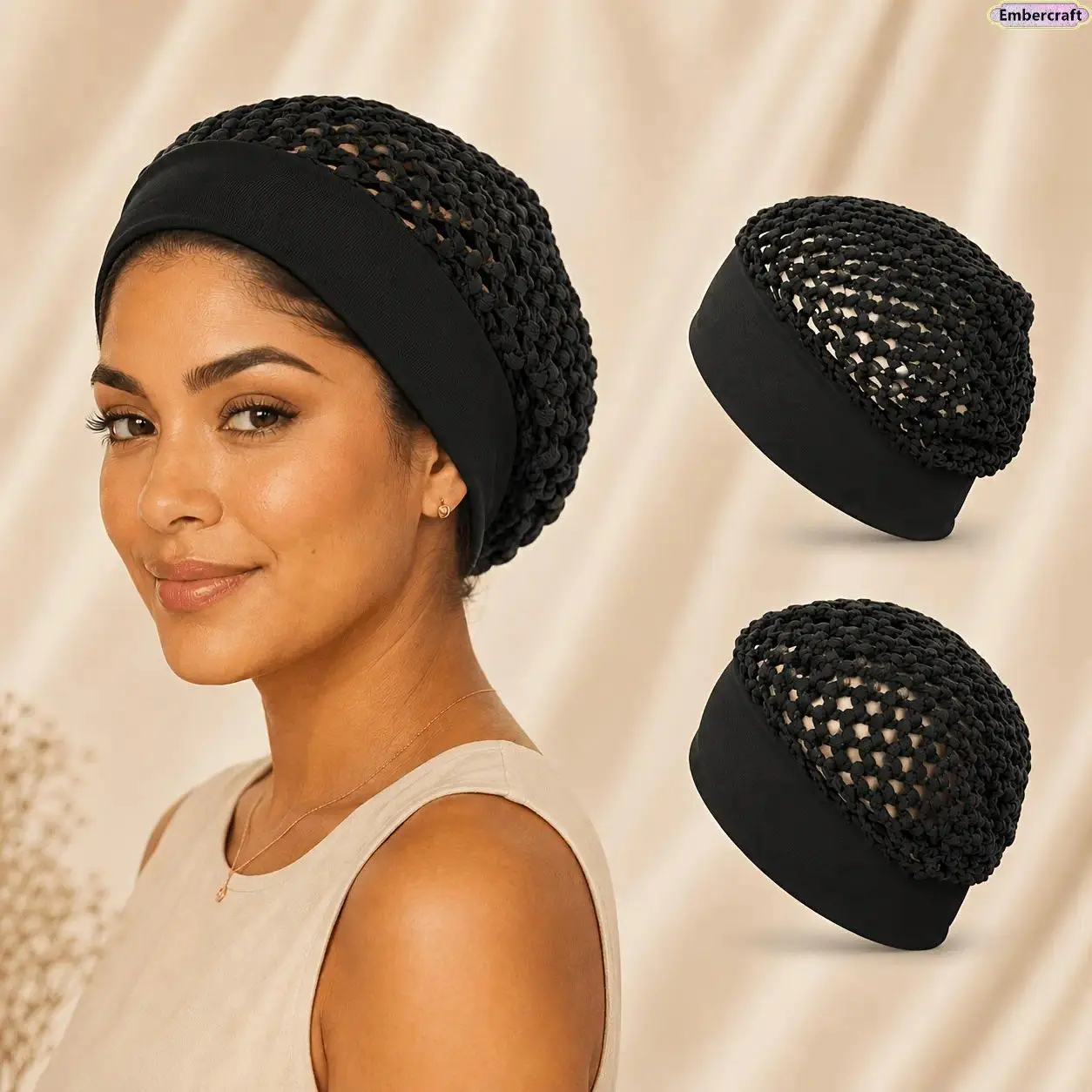 Viral Boho Crochet Hair Wrap for Women 2 Pack, Aesthetic Stretchy Mesh Headband for Messy Bun, Braids & Long Hair, Lightweight Non Slip Hair Cover, Festival Outfit Accessory for Beach, Vacation, Concert & Everyday Style