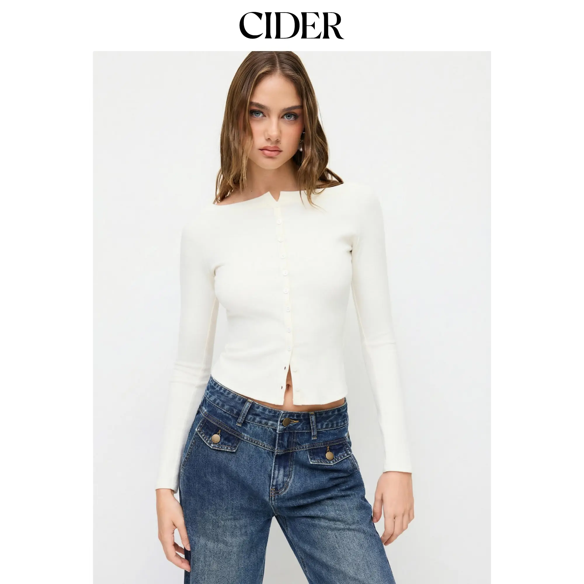 Cider Boat Neck Button Long Sleeve Top SohoChic