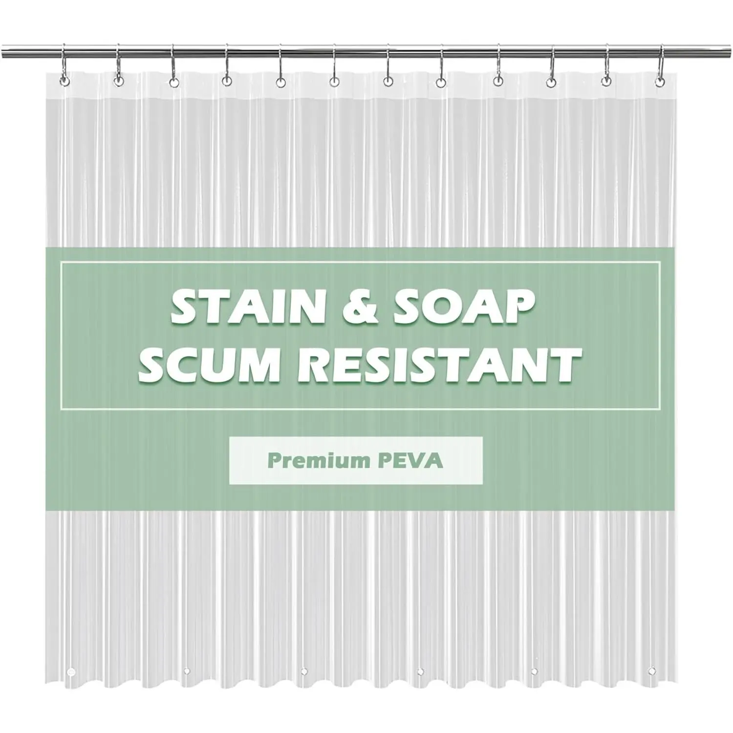 Crystal Clear Shower Curtain Liner 72x72, PEVA Waterproof Bath Curtain, No Chemical Smell, 3 Weighted Magnets, Durable with Rustproof Metal Grommets