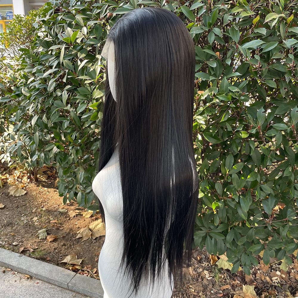 Jet Black 13x4 Synthetic Lace Front Wigs for Women Heat Resistant Hair Glueless Wig 26 Inch Long Silky Straight Wig 150% Density