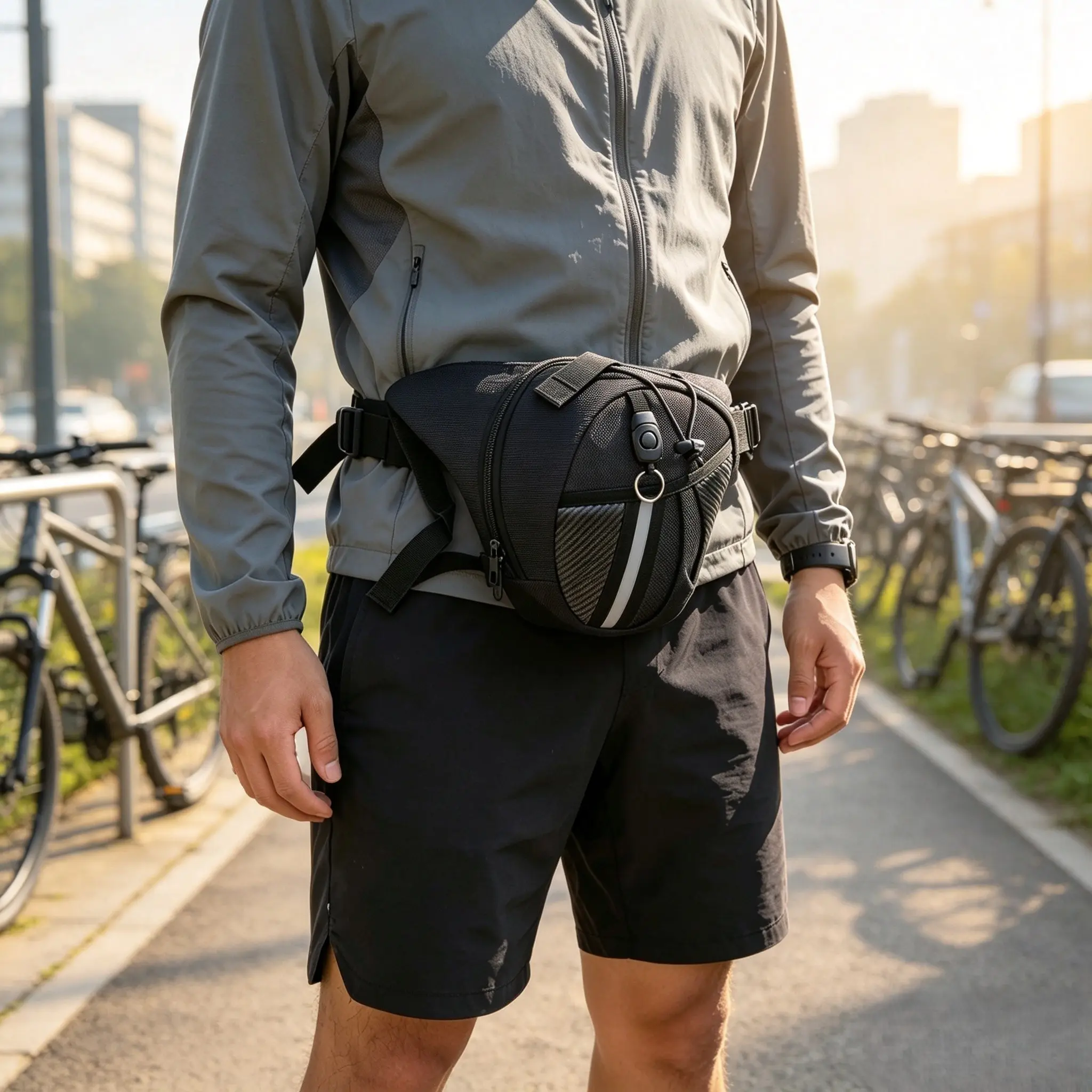 Carbon Fiber Texture Reflective Motorcycle Waist Bag, Waterproof Tear-Resistant Leg Bag, Adjustable Strap, Multi-Pocket Edc Storage