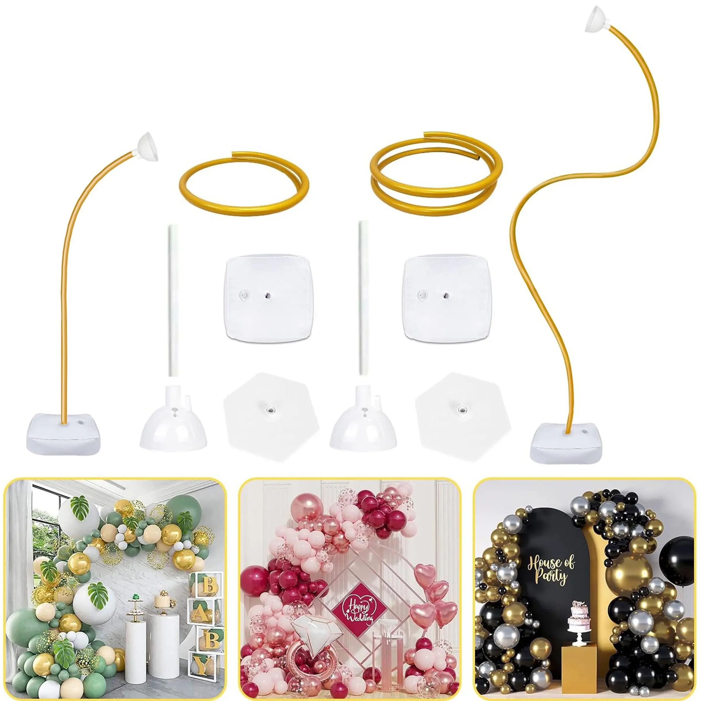 Gold Bendable Balloon Arch Stand with Stable Base, Floor Backdrop Frame Holder, Balloon Party Supplies (Balloons Not Included) for Wedding Bridal Birthday Graduation Christmas Garden Yard Lawn Home Decor
