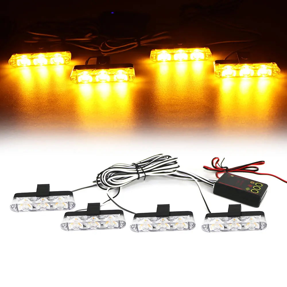 4 in 1 Ultra-Bright 12V Car Network Light - One to Four Clip Type Grill Light with 12 LED Beacon Lamp