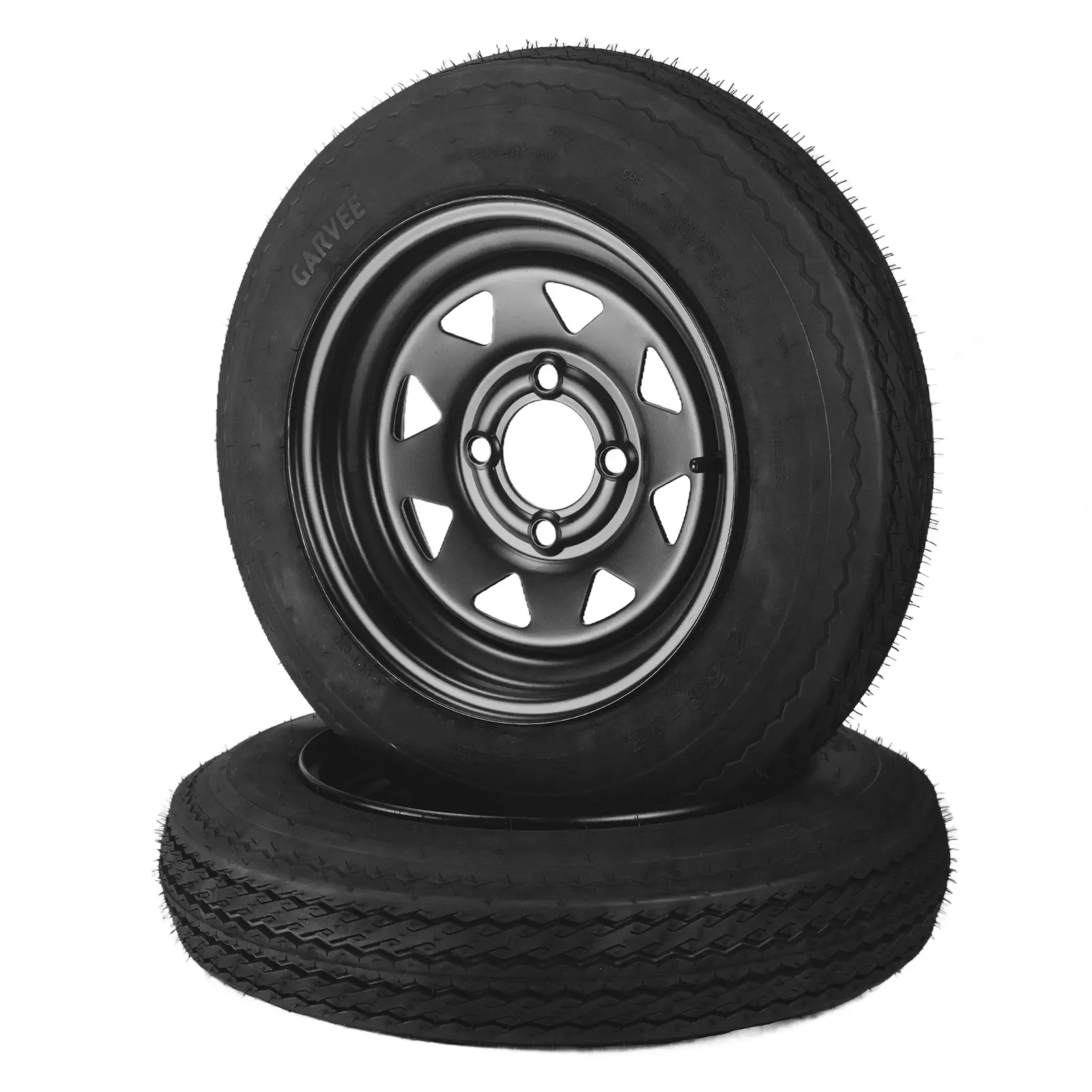 Heavy Duty All-Weather Trailer Tire & Wheel Set – 2-Pack 5.30-12 & ST205/75D14, 6PR Load Range C, Black Rims – Utility, Boat, Camper, Cargo – 5 Lug 4.5" & 4 Lug – Easy Assembly
