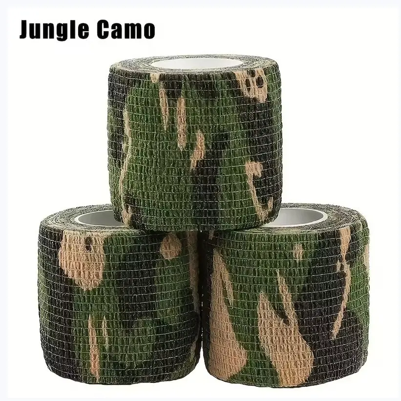 Camouflage Self-Adhesive Athletic Sports Tape, Breathable Elastic, Ideal for Outdoor, Cycling, Hunting Gear, Universal Wrap Tape, 3 Rolls
