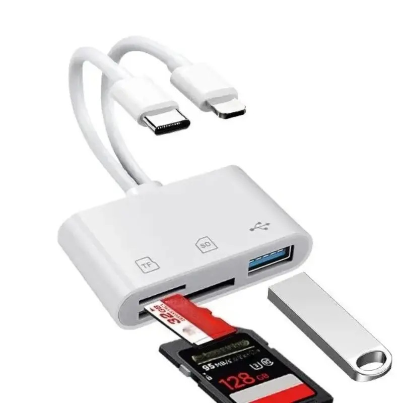 3-in-1 USB-C Dual Plug SD Card Reader, Memory Card Reader, Computer Memory Card Readers, and Camera Adapter, Type-C Phone Accessory for iPhone and Type-C Android Phones, Tablets and Laptops