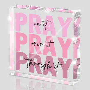Pink Acrylic Christian Plaque with Bible Verse - Inspiring Faith Gift for Her, Graduation, New Home, Dorm Desk Decor, Hope-Filled Bedroom & Office Wall Decor